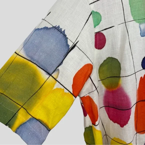 Caroline Rose White Linen Abstract Windowpane Paint Box Tunic - Picture 2 of 9